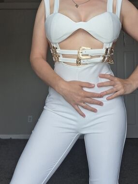 Fashion Nova White Strappy Cutout Jumpsuit
